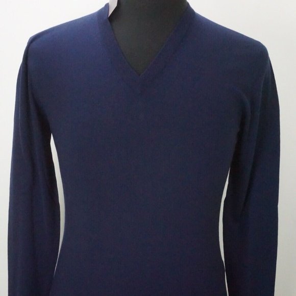 Isaia Napoli Scollo V Solid Blue 100% Wool V Neck Sweater Sz S BRAND NEW W/Tags
